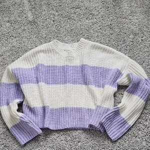 moon & madison Lavender and Cream Striped Crop Sweater